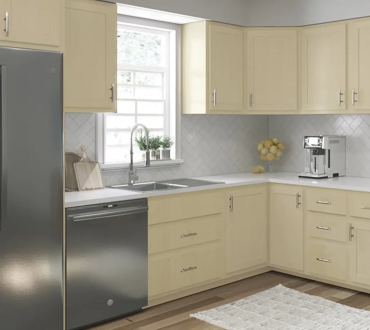 Kitchen with DuraBuild Fusion cabinet doors in Wheat Oak
