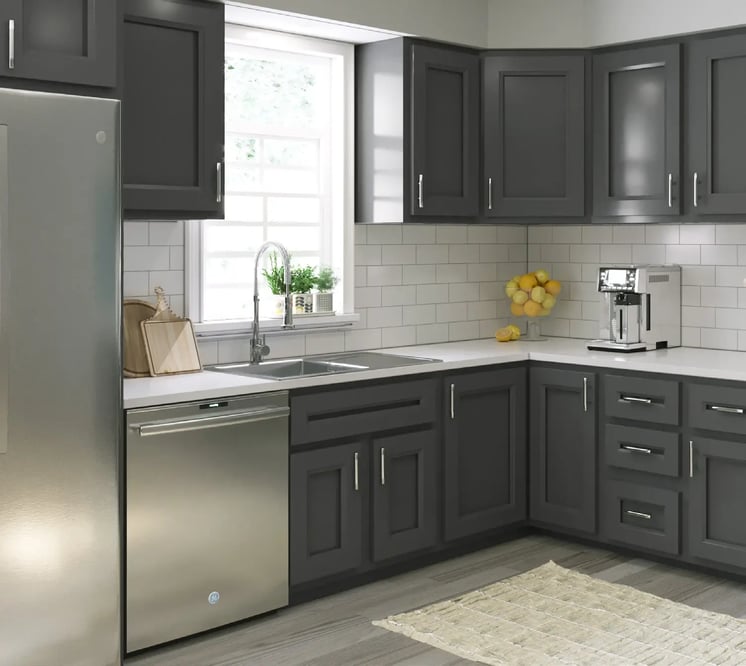 Kitchen with DuraBuild Shaker Slide cabinet doors in Graphite