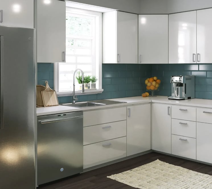 Kitchen with DuraBuild Slab cabinet doors in Snow Gloss