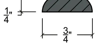 Batten molding cross section, 1/4 inch tall by 3/4 inch wide