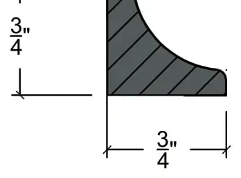 Inside Corner molding cross section, 3/4 inch tall by 3/4 inch wide