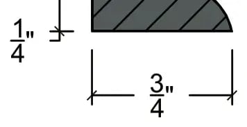 Scribe molding cross section, 1/4 inch tall by 3/4 inch wide