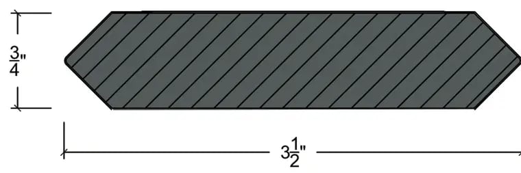 Shaker molding cross section, 3/4 inch tall by 3-1/2 inch wide