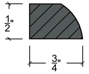Shoe Molding molding cross section, 1/2 inch tall by 3/4 inch wide