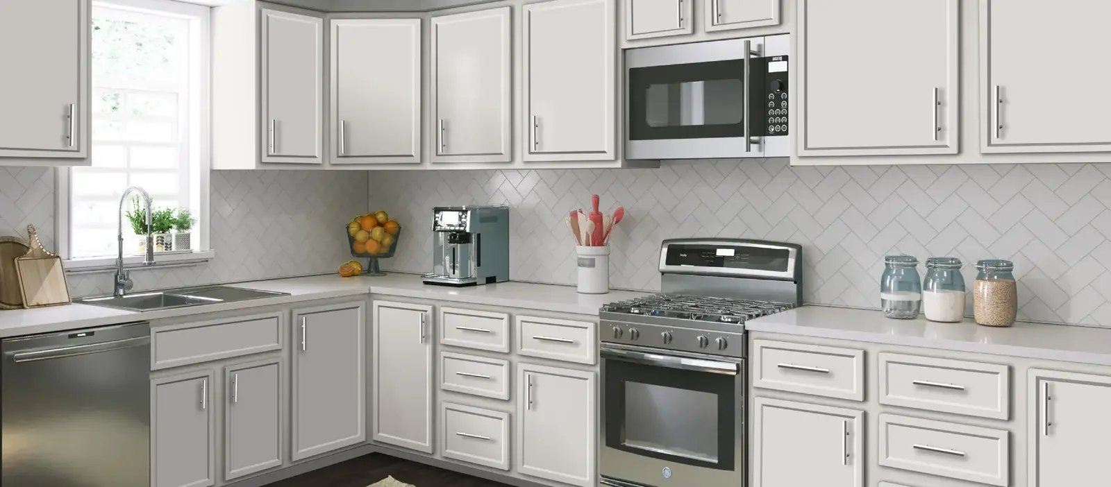 Kitchen with DuraFuse Tailored Duo cabinet doors in Powder