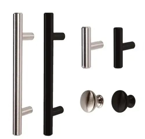 Bar Pull handles and knobs in satin nickel and matte black