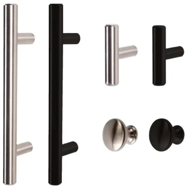 Bar Pull handles and knobs in satin nickel and matte black