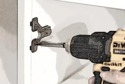 Driving a front screw into a frameless hinge plate with a drill